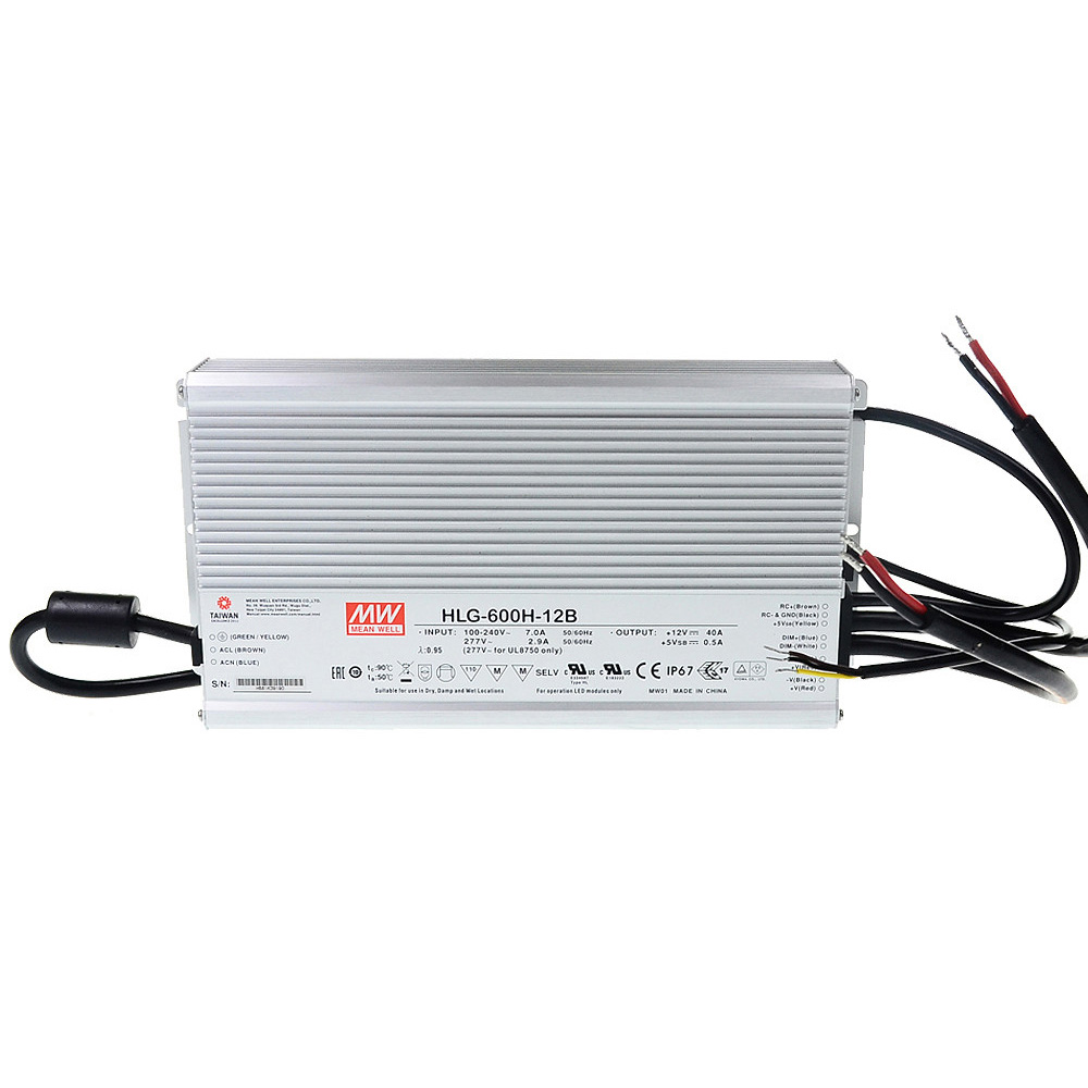HLG-600H-12B AC90-305V Input Voltage Mean Well Waterproof DC12V 480Watt UL-Listed LED Power Supply